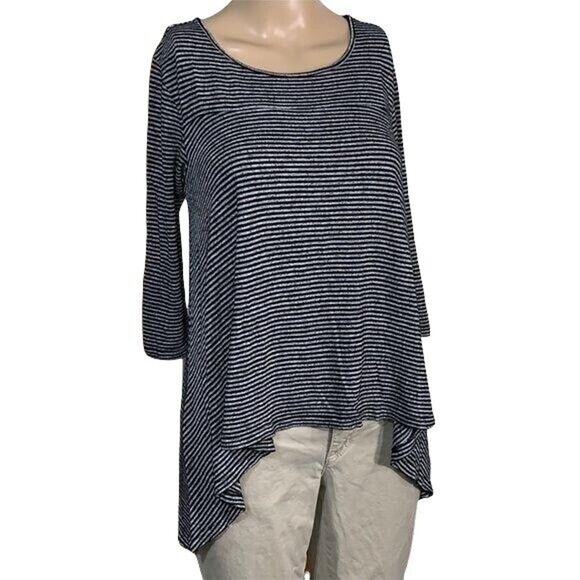 Postmark Tops - Postmark Womens Shirt Top High Low Lightweight Striped Pullover Black Gray XS